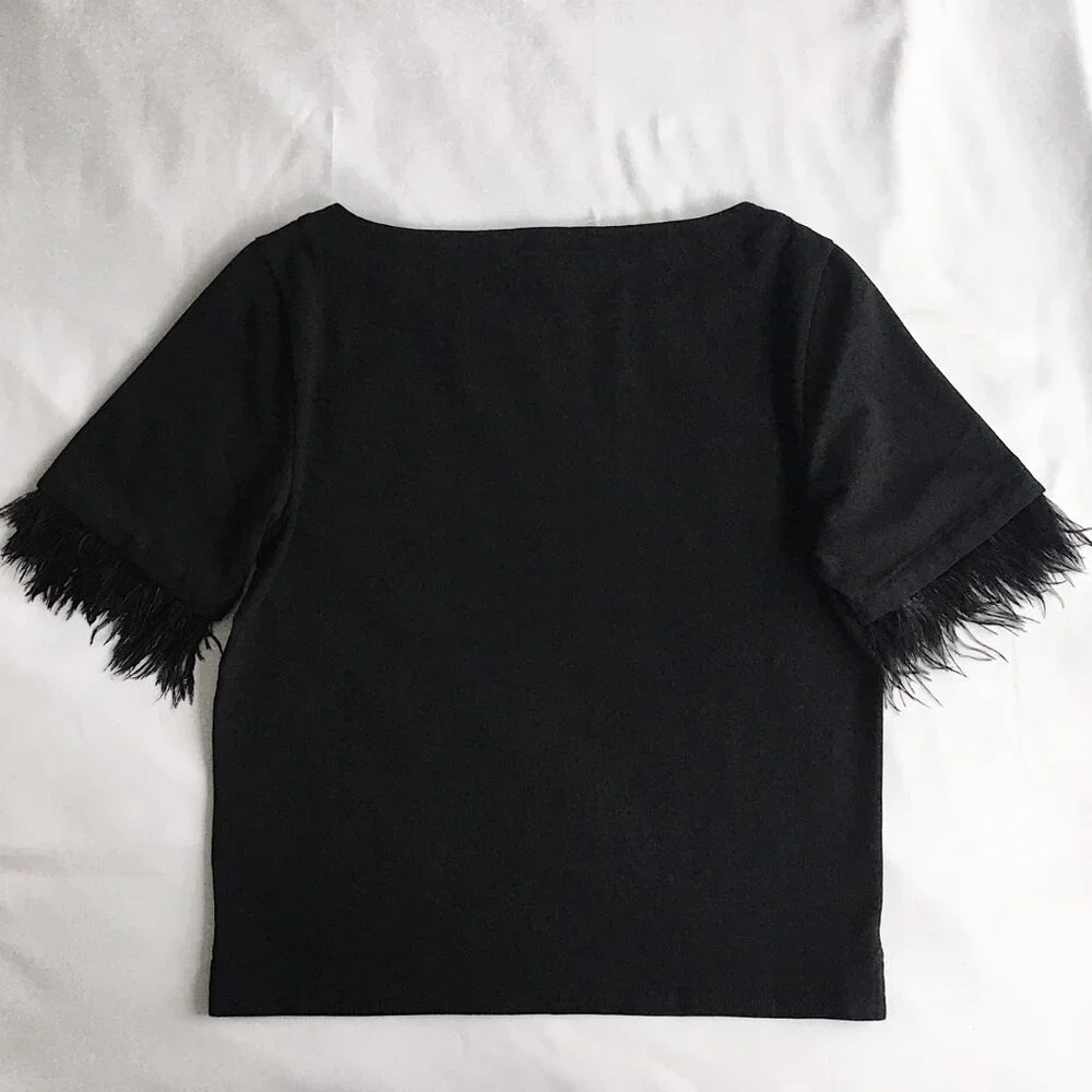 J.Crew Mariner jersey cropped boatneck T-shirt with feathers - Picture 3 of 9